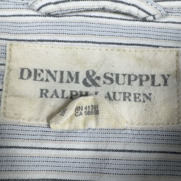 Denim & Supply Ralph Lauren Men’s Small White Blue Stripe Button Up Shirt Polo - Picture 4 of 9